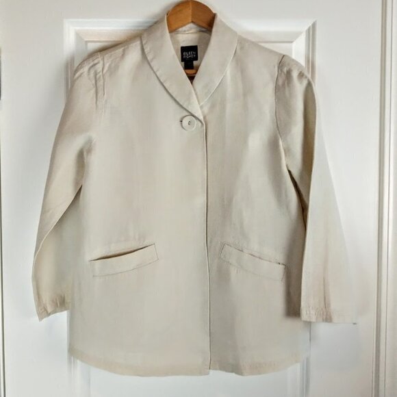 Eileen Fisher Petite Cream 100% Irish Linen Jacket - Picture 1 of 5